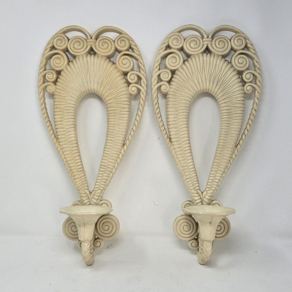Vtg MCM Burwood wall sconces 1975 candle holders cottagecore Florentine artsy‎
